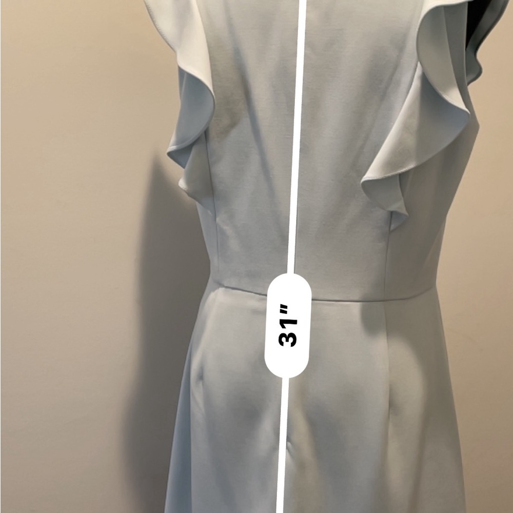 French Connection Whisper Ruffled V-Neck Mini Dress Size 10 Light Blue Wedding - Picture 12 of 13